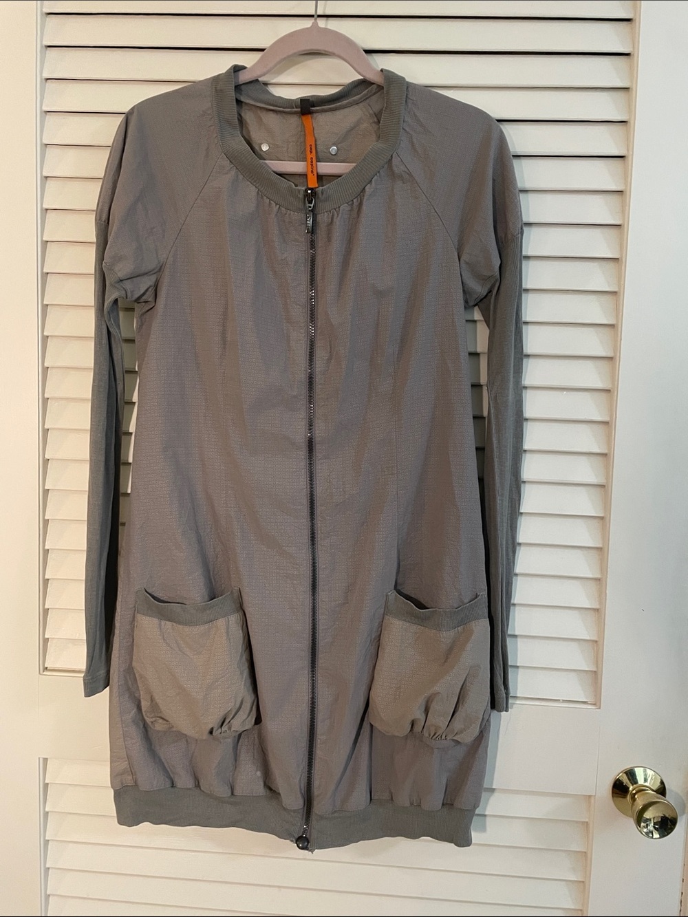 Cop.Copine Grayish Long Lightweight Zip Textured Mini Dress or Jacket